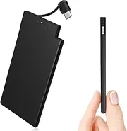 [Auskang] Portable Charger with Built-in USB C Cable Mni Power Bank Slim Battery Pack for iPhone16/15/Plus/Pro/Pro Max, Samsung S22/23 Series, Huawei, Oppo, Android Phones (Black)