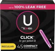U by Kotex Click Compact Tampons, Regular Absorbency, Unscented, 45 Count (Pa...
