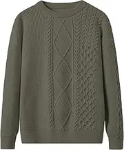 [Gsywaipei] Men's Crewneck Cable Knit Sweater Long Sleeve Male Pullover Knits Sweater Casual Knitted Twist Sweaters