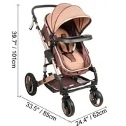 NNEOBA Luxurious Baby Stroller 3 in 1 Portable Travel Reclining Baby Carriage Folding Pram for Newborn Baby Bassinet Pushchair
