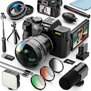 4K Digital Cameras for Photography, 48MP Vlogging Camera for YouTube with Microphone & Tripod Grip, Video Camera with Wide-Angle&Macro Lens, Content Creator Kit & Travel Camera (Black)