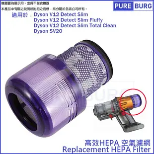 適用Dyson戴森V12 V12s Detect Slim Fluffy Total Clean Extra SV20 SV34 SV35吸塵器空氣HEPA濾網濾心