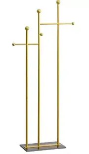 Double-pole Metal Coat Rack Gold Clothing Rack Stand with 5 Hooks & Marble Base