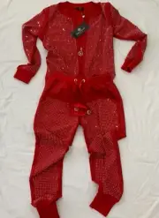 FERRI FERRUCCI TRACKSUIT SET-RED COLOR-RHINESTONES-WOMEN SZ SMALL-NWT-ITALY
