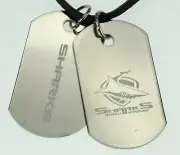 CRONULLA SHARKS NRL MENS DOUBLE DOG TAG S/S LEATHER NECKLACE JEWELLERY