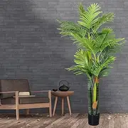 Lambu 180cm Artificial Areca Palm Plant, Artificial Tree Fake Tree Tall Faux Trees Indoor Fake Plants, Lifelike Green Fake Potted Tree for Home Office Warehouse Decor Indoor Outdoor