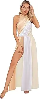 [Lejafay] Womens Sleeveless Lyrical Dance Dress Color Block Flowy Chiffon Maxi Dress Modern Dance Costume