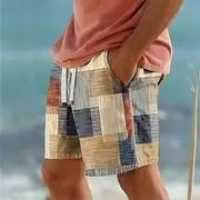 Men's Color Block Patchwork Geometry Swim Trunks Swim Shorts Board Shorts Mid Waist Vacation Hawaiian Holiday Vacation Holiday Beach Drawstring with Mesh linin