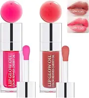 Aaiffey 2 Colors Hydrating Plumping Lip Glow Oil - Moisturizing Transparent Glossy Primer Tint for Lip Care and Dry Lips (012#+015#)