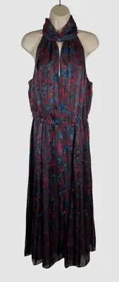 Anne Klein Women's Blue Chiffon Metallic Twisted Halter A-Line Dress Size 10