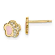 Madi K Kid's Earrings 14k Yellow Gold White CZ Pink Enamel Paw Post