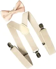 [Oshhni] Mens Suspenders with Bow Tie Adjustable Braces Clip Buttons Elastic Pants Suspender Tuxedo Suspenders for Wedding Jeans Party