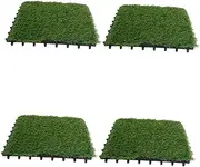 VICASKY Realistic Artificial Grass Turf Floor Tiles 4pcs Set No Maintenance Grass for Garden No Pruning Needed