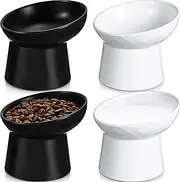 Tanlade 4 Pcs Raised Cat Bowls Elevated Cat Bowl Ceramic Tilted Cat Bowl, Stress Free, Backflow Prevention, Dishwasher and Microwave Safe for Indoor Cats, Kitten, Puppies(White and Black)