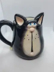 Douglas 3D Handpainted Black White Face Cat Coffee Mug Cup by Russ Berrie Ltd.