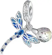 [Teleye] Dragonfly Pendant Charm 925 Sterling Silver Charm Fits For Pandora Bracelet Necklace,SCC2597, Sterling Silver, Created Cubic Zirconia