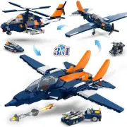 3 in 1 Fighter Jet Plane Building Sets, Military Propeller Aircraft Gunship B...