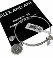 Alex and Ani Initial F Wire Rafaelian Silver Charm Bangle Bracelet With Tags