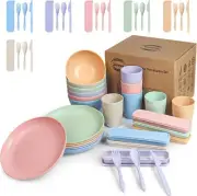 42 PCS Wheat Straw Dinnerware Sets for 6- Unbreakable Plastic Dishes Set