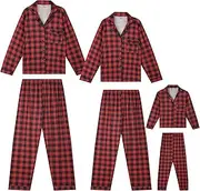 [cheibear] Christmas Plaid Long Sleeve Tops with Pants Loungewear Holiday Family Pajama Sets Men's Red Medium