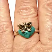 Green Howlite Fashion* Ring Size 6.25 Cluster Crystals Butterfly Heart Stone