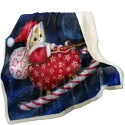 Cute Christmas Design Candy Sleigh Kitten Throw Blanket