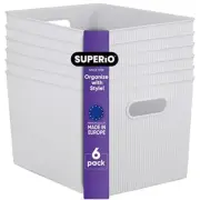 22 Liter Large Ribbed Storage Bin- Plastic Storage Baskets (6 Pack, White Smoke)