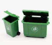 2 Piece Set Of Dollhouse Miniature Green Trash Bins Garbage Cans Waste Disposal