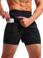 [Pudolla] Men’s 2 in 1 Running Shorts 5" Quick Dry Gym Athletic Workout Shorts for Men with Phone Pockets