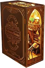 Book Nook Miniature Kit DIY Wooden Dollhouse 3D Wooden Puzzle Bookend Library for Bookshelf Decor Crafts for Adults Building Model Kit with Sensor Light