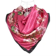 ANYYOU Scarf for Women Floral Rose Red Print Square Silk Shawl For Summer Spring And Fall