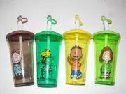 4 PC PEANUTS CUP TUMBLER LID STRAW PEPERMINT PATTY FRANKLIN PIG PEN WOODSTOCK