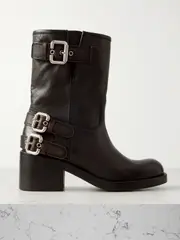 [Chloé] Chloé - Buckled Textured-leather Ankle Boots - Black - IT37 IT 37 Black