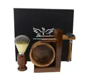 Brown 4 Piece Shaving Set | DE Safety razor & Badger Brush | Men's Gift Kit