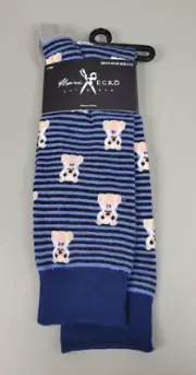 Marc Ecko Dress Socks Men's Shoe Size 6-12 Blue Striped Teddy Bear 1 Pair NWT
