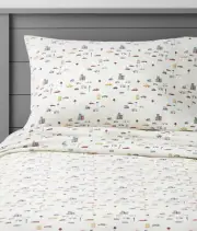 Pillowfort City Cars Bus Automobile Full Double Cotton 4pc Sheet Set Kids blue