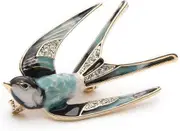 Tinor Cute Crystal Swallow Animal Brooch Bird Lapel Pin Badge Women Jewelry Grey Blue
