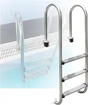 Swimming Pool Ladder, in-Ground Stainless Steel Step,2/3 Steps Swimming Pool Step with Handrails for Indoor Outdoor Pool(3-Steps1.5mm)
