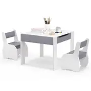 Costway 4-in-1 Table & Chair Set Wooden Furniture Set Activity Drawing Desk w/Storage & Detachable Blackboard Grey