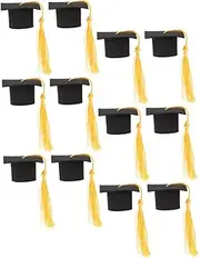 Zerodeko 12pcs Graduation Cap Cake Toppers with Tassel Creative Graduation Party Decorations for Cakes Cupcakes and Wine Bottles Reusable and Ornaments