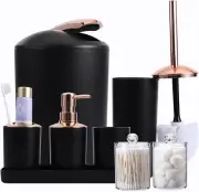 Complete 9-Pieces Black Bathroom Accessories Set Trash Can, Soap Dispenser