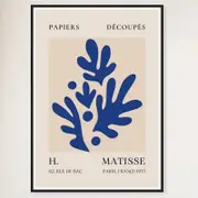 Galrie H. Matisse Blue Foliage Print II - Elegant Découpage Artwork (1955), Black Frame, A0 84 x 119cm (33 x 47inch)