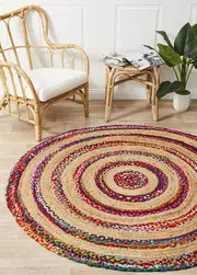 Rug Culture Multi Hand Braided Cotton & Jute Bohemian Flatwoven Round Rug