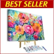 Beginner-Friendly Floral Paint by Numbers Kit - Framed Canvas for Kids & Adults