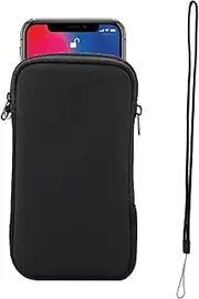 ARROMI Phone Pouch with Neck Strap, Phone Pouch, Mobile Phone Pouch, Neoprene Phone Pouch,Mobile Phone Sleeve Case with Zipper,Mobile Bag with Neck Lanyards Straps,Universal Shock Phone Sock (Black)