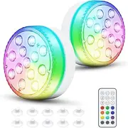 2 Pack Pool Lights Submersible Light Underwater Battery Ope Ed Pond Lights with Rf Remote Suction Cups 16 Colors Magnet for Aboveground Inground Pools Fountain Bathtub Aquarium As Shown M