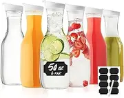 Cuiselect Water Carafe with Lid, 50 Oz Round Plastic Pitcher for Drinks, Milk, Mimosa Bar Supplies, Iced Tea, Juice Containers with Lids for Fridge, BPA-Free, NOT DISHWASHER SAFE, 6 Pack