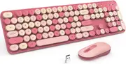 Wireless Keyboard and Mouse, Silent Keyboard Mouse Combo, Full-Sized Colorful Typewriter Keyboard with Round Keycaps, 2.4G Cute Mouse Compatible with PC/Laptop/Computer(Rose Pink)
