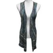 Nic + Zoe Retro 70’s Print Knit Vest Size Small Blue Multi Color Wavy Stripes