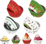 200 Pieces Christmas Style Greaseproof Baking Cases,Cake Paper Cups,Muffin Cups Chenille Paper Tray Bottom Tray Round Baking Paper Cups high Temperature Resistant Bread Tray for Christmas Party